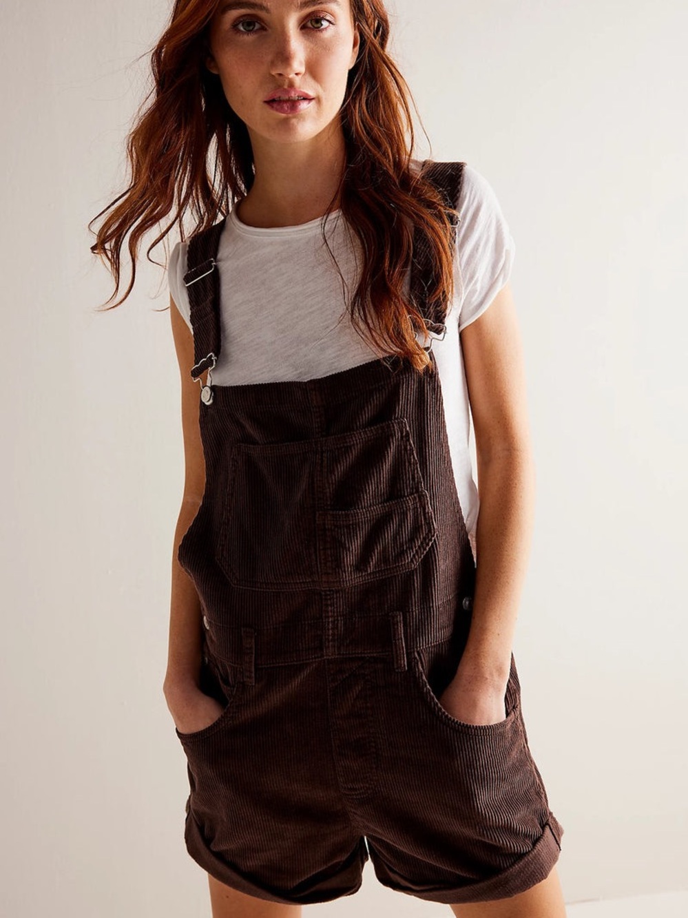Free People Dark Brown Corduroy Short Overalls Shortalls Size XL Fall Autumn